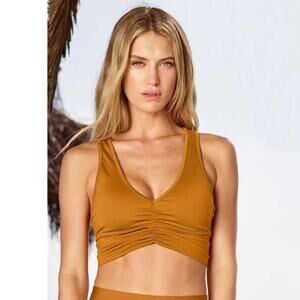 Alo Yoga Wild Thing Bra Bronze Size XS $78 EUC Ruched Front Racerback Crop Top